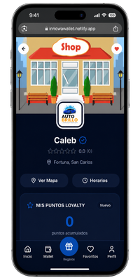 Pantalla de puntos acumulados y niveles en InnovaWallet